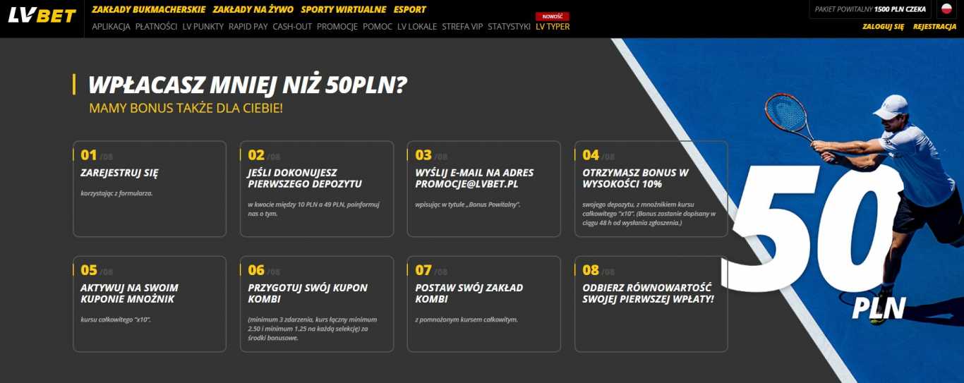 LVbet bonus wplacasz mniej niz 50 pln